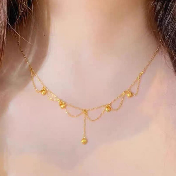 Vietnamese sand gold double-layer love necklace women's niche light luxury high-end tassel chain set with versatile temperament