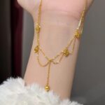 Vietnamese sand gold double-layer love necklace women's niche light luxury high-end tassel chain set with versatile temperament