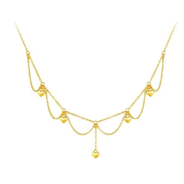 Vietnamese sand gold double-layer love necklace women's niche light luxury high-end tassel chain set with versatile temperament