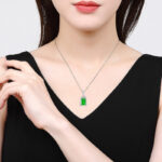 Natural A-grade jade green small nothing brand pendant S925 silver inlaid with ice jade women's fashion pendant set chain