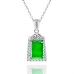 Natural A-grade jade green small nothing brand pendant S925 silver inlaid with ice jade women's fashion pendant set chain