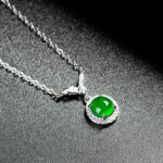 High-end natural A-grade jade green egg surface S925 silver inlaid pendant ice jade women's fashion pendant set chain