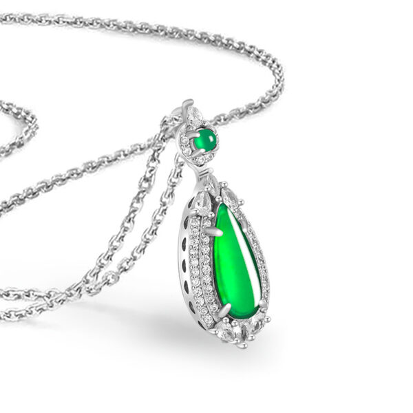 High-end natural A-grade jade green water drop pendant S925 silver inlaid with ice jade women's necklace fashion pendant