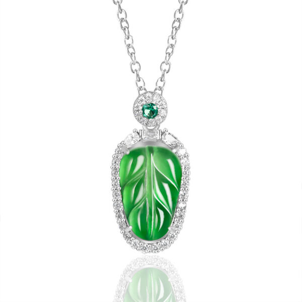 Natural A-grade jade green leaves ice jade pendant S925 silver inlaid jade pendant women's necklace fashion pendant