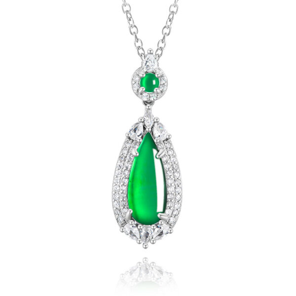 High-end natural A-grade jade green water drop pendant S925 silver inlaid with ice jade women's necklace fashion pendant