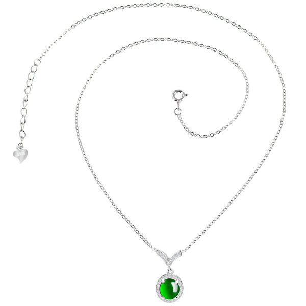 High-end natural A-grade jade green egg surface S925 silver inlaid pendant ice jade women's fashion pendant set chain