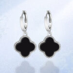 S925 Silver Inlaid Natural Black Jade A-Grade Jadeite Black Jade Four-Leaf Clover Earrings