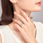 S925 silver inlaid natural A grade jadeite blue egg-shaped ice jade ring fashionable and simple female style adjustable