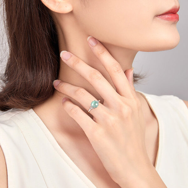 S925 silver inlaid natural A grade jadeite blue egg-shaped ice jade ring fashionable and simple female style adjustable