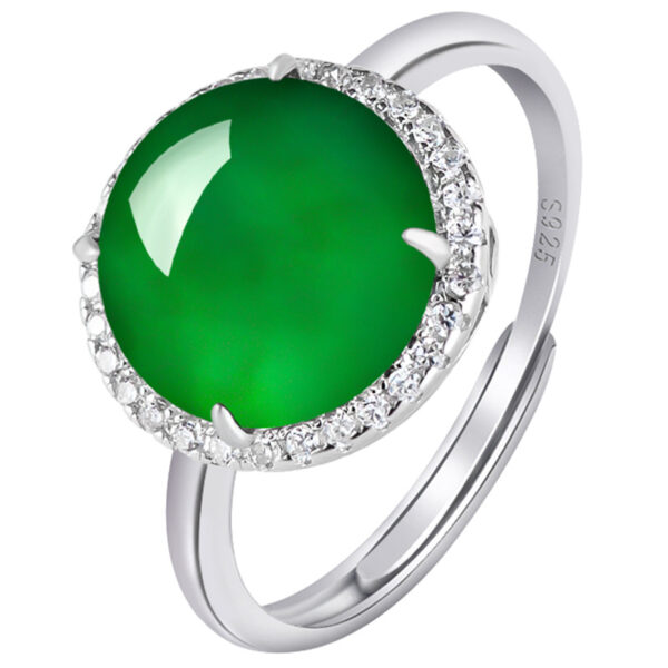 S925 silver inlaid natural A grade jadeite large egg-shaped ring ice jade luxury simple ring female ring