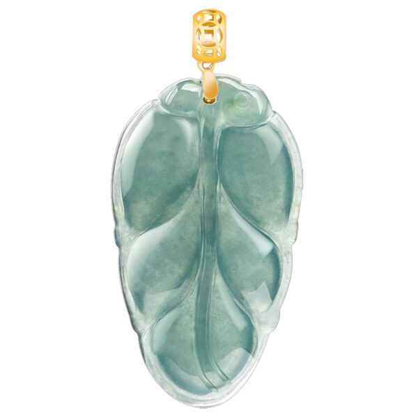 High-grade natural A-grade jadeite blue water leaf pendant 18K gold buckle ice type