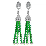 Genuine S925 silver inlaid natural A-grade jadeite Yang green millet bead tassel earrings jade earrings high-end fashion women