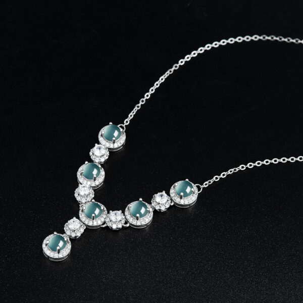 High-grade natural A-grade jadeite blue egg-shaped pendant S925 silver inlaid with ice jade female fashion pendant necklace