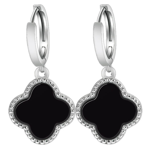 S925 Silver Inlaid Natural Black Jade A-Grade Jadeite Black Jade Four-Leaf Clover Earrings