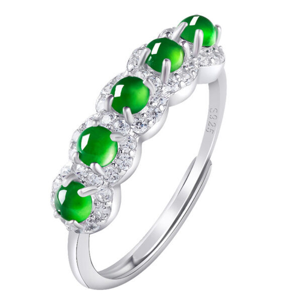 S925 silver inlaid natural A grade jadeite ice green jade ring fashion men's ring women's adjustable