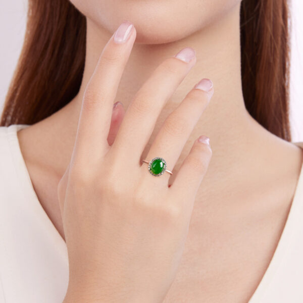 S925 silver inlaid natural A grade jadeite large egg-shaped ring ice jade luxury simple ring female ring