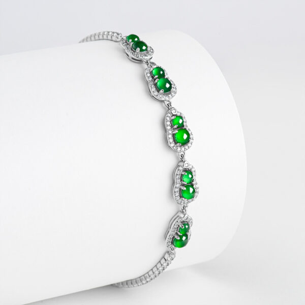 High-end natural A-grade jadeite sun green gourd bracelet ice jade S925 silver inlaid women's fashion jewelry