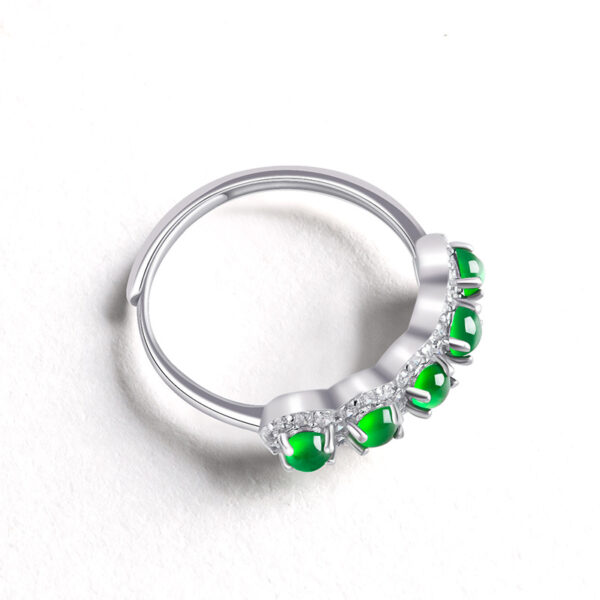 S925 silver inlaid natural A grade jadeite ice green jade ring fashion men's ring women's adjustable