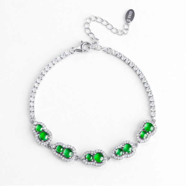 High-end natural A-grade jadeite sun green gourd bracelet ice jade S925 silver inlaid women's fashion jewelry