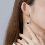 S925 Silver Inlaid Natural A-Grade Jadeite Black Jade Earrings Gourd Earrings Ice Jade Women's High-end Fashion Earrings