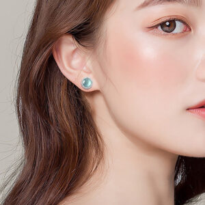 S925 Silver Inlaid Natural A-Grade Jade Blue Water Earrings Earrings Ice Jade