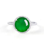 S925 silver inlaid natural A grade jadeite large egg-shaped ring ice jade luxury simple ring female ring