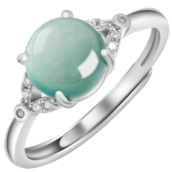 S925 silver inlaid natural A grade jadeite blue egg-shaped ice jade ring fashionable and simple female style adjustable