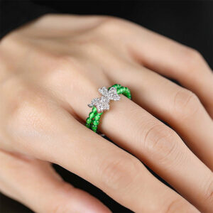 Genuine S925 silver inlaid natural A-grade jadeite Yang green millet beads ice jade ring fashionable high-end women's