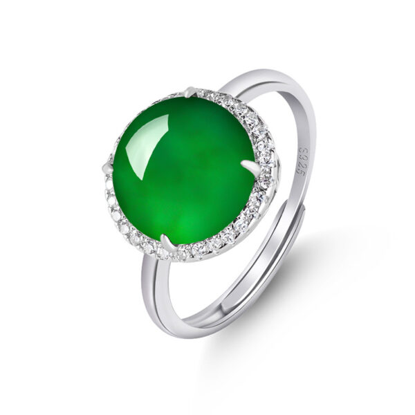 S925 silver inlaid natural A grade jadeite large egg-shaped ring ice jade luxury simple ring female ring