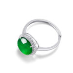 S925 silver inlaid natural A grade jadeite large egg-shaped ring ice jade luxury simple ring female ring