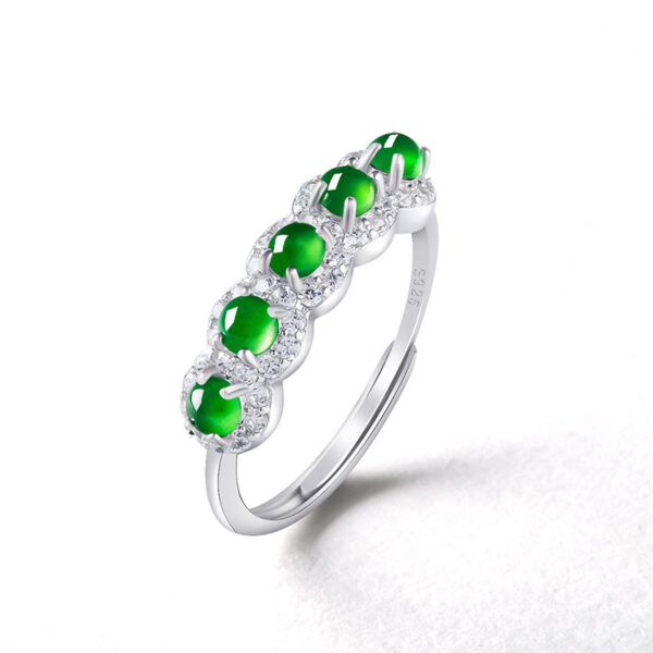 S925 silver inlaid natural A grade jadeite ice green jade ring fashion men's ring women's adjustable