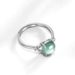 S925 silver inlaid natural A grade jadeite blue egg-shaped ice jade ring fashionable and simple female style adjustable