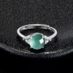 S925 silver inlaid natural A grade jadeite blue egg-shaped ice jade ring fashionable and simple female style adjustable