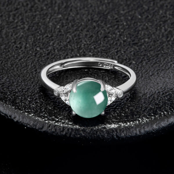 S925 silver inlaid natural A grade jadeite blue egg-shaped ice jade ring fashionable and simple female style adjustable