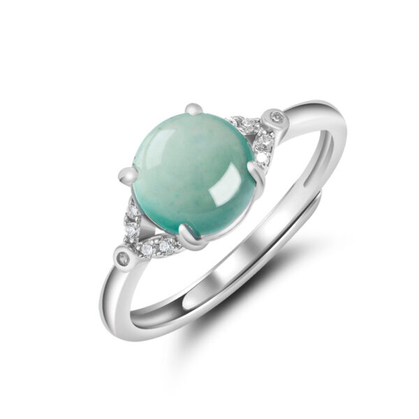 S925 silver inlaid natural A grade jadeite blue egg-shaped ice jade ring fashionable and simple female style adjustable