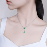 High-grade natural A-grade jadeite green gourd pendant S925 silver inlaid with ice jade female fashion pendant necklace